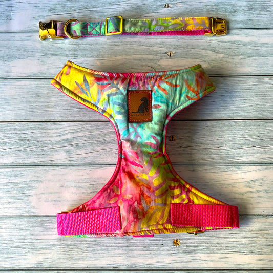 Conjunto Hippie Tropical para perros y gatos Arnes+Collar