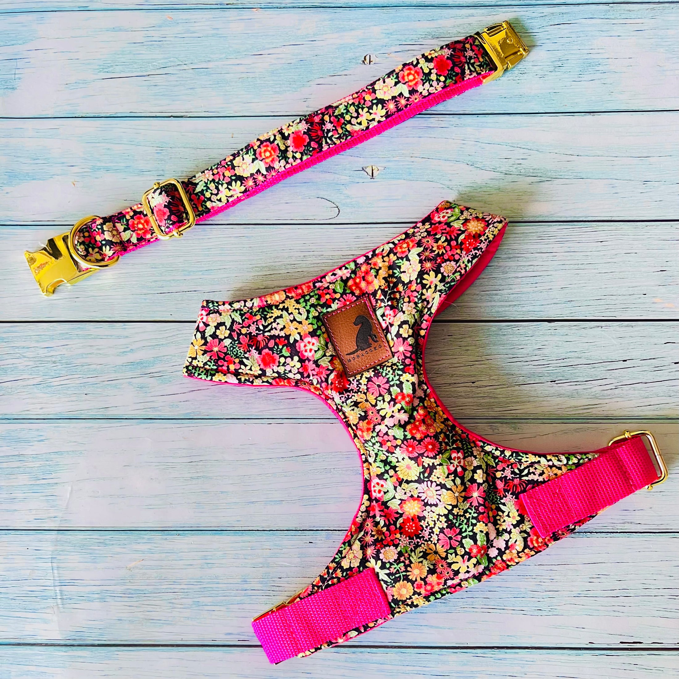 Conjunto Night Flower para perros y gatos Arnes+Collar