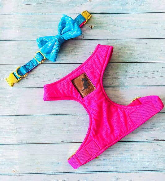 Conjunto Full Pink Calpso para perros y gatos Arnes+Collar con Corbatin