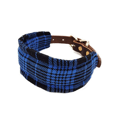 Blue WOOL collar para perro de cuero
