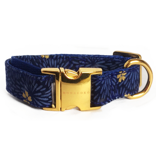 Blue Gold Flower collar de hebilla para perro