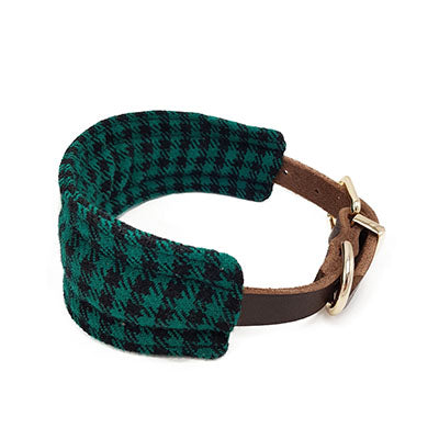 GREEN WOOL collar para perro de cuero