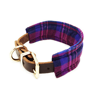 PINK PURPLE WOOL collar para perro de cuero