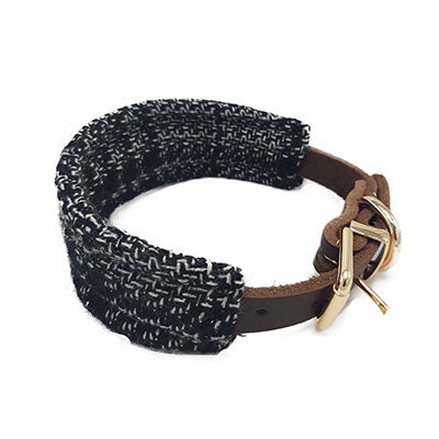 Black&White WOOL collar para perro de cuero