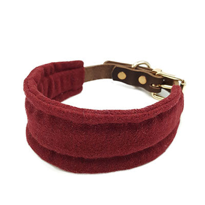 Burgundy WOOL collar para perro de cuero
